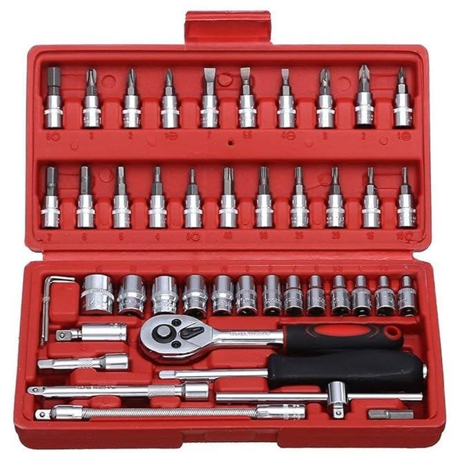 Drive Mechanic Tools Kit Ratchet Screwdriver Sockets Kit Metric Multi Purpose Combination Tool Case Set 46 in 1Pcs