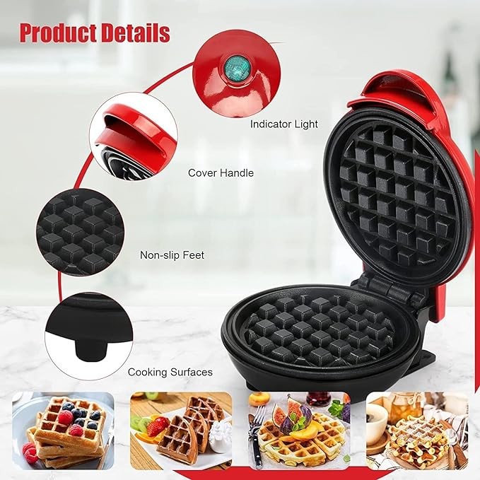 Stainless Steel Non-Stick Electric Iron Machine for Individual Belgian Waffles, Pan Cakes or Other Snacks