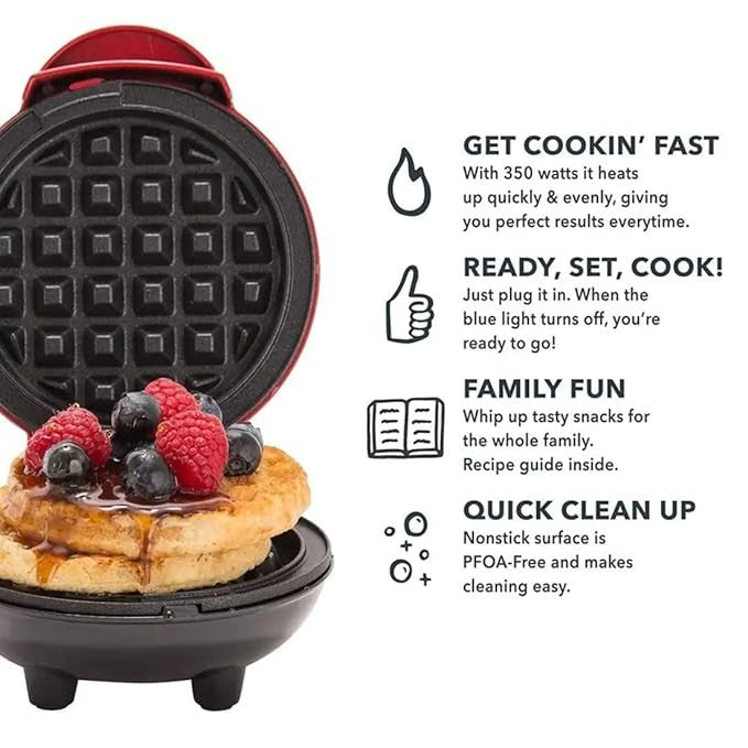 Stainless Steel Non-Stick Electric Iron Machine for Individual Belgian Waffles, Pan Cakes or Other Snacks