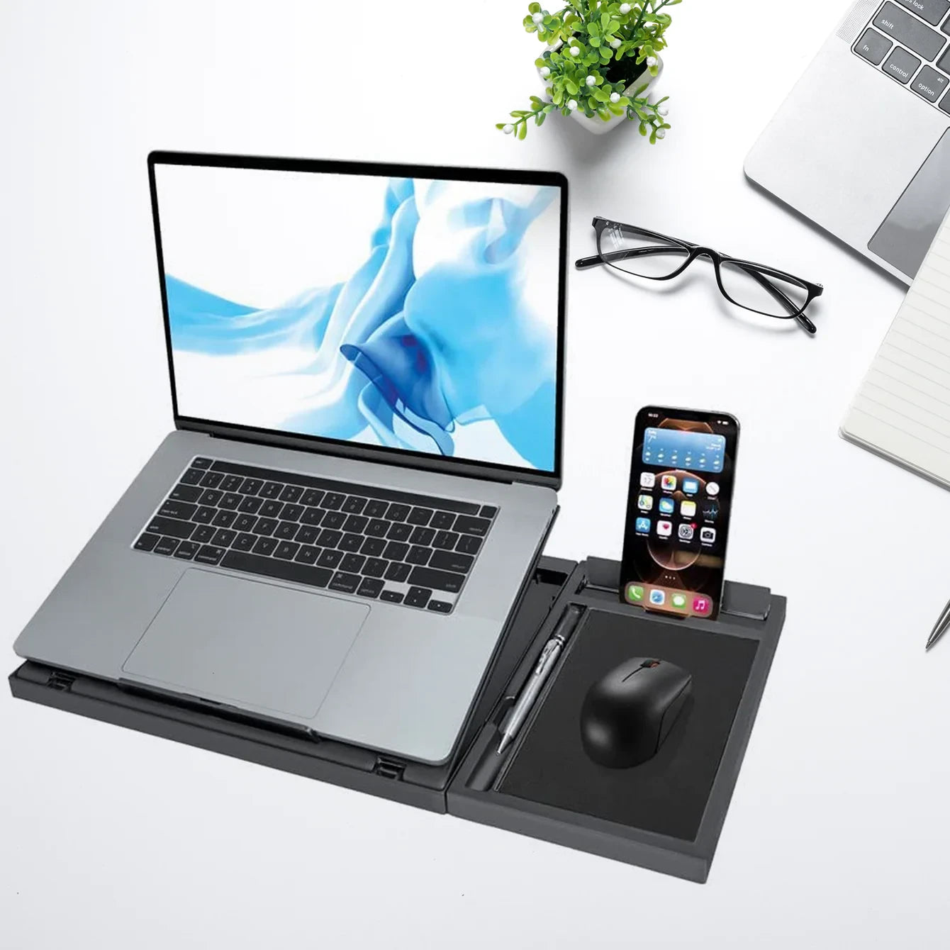 1229 LAPTOP STAND SUITABLE PORTABLE FOLDABLE COMPATIBLE WITH MACBOOK NOTEBOOK TABLET TRAY DESK TABLE BOOK WITH FREE PHONE STAND