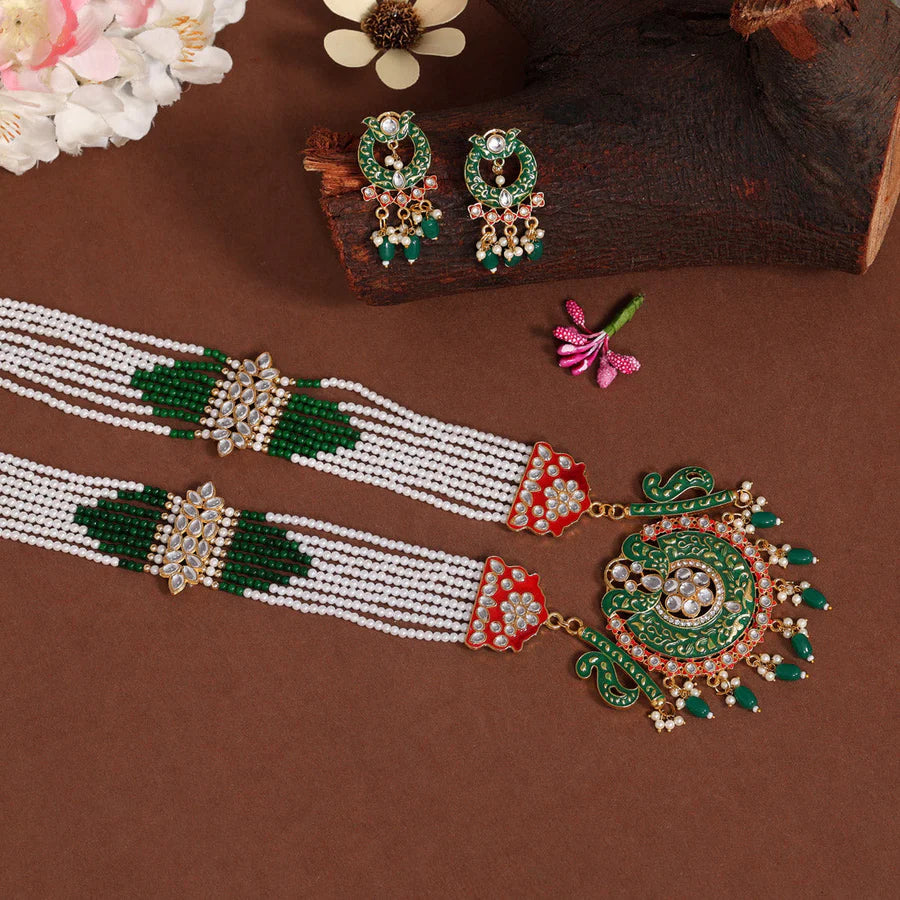 Maroon & Green Color Long Meenakari Rani Haar (MKN535MG)