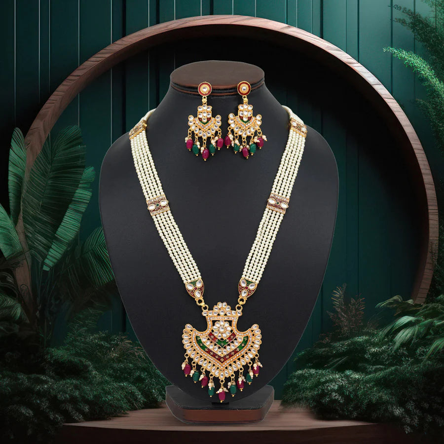 Maroon & Green Color Meena Work Rajputi Jewellery Rani Haar (PN766MG)