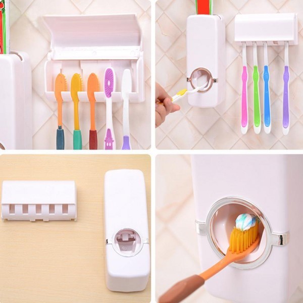 Automatic Toothpaste Dispenser with 5 toothbrush Holder Stand Set