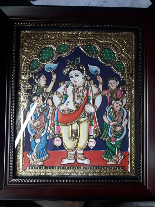 Tanjore Paintings - Krishna with Bhama and Rukmini