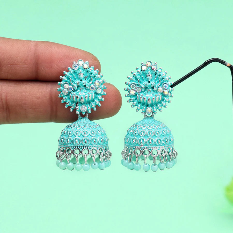 Rama Green Color Goddess Lakshmi Mint Meena Earrings (MNTE472RGRN)