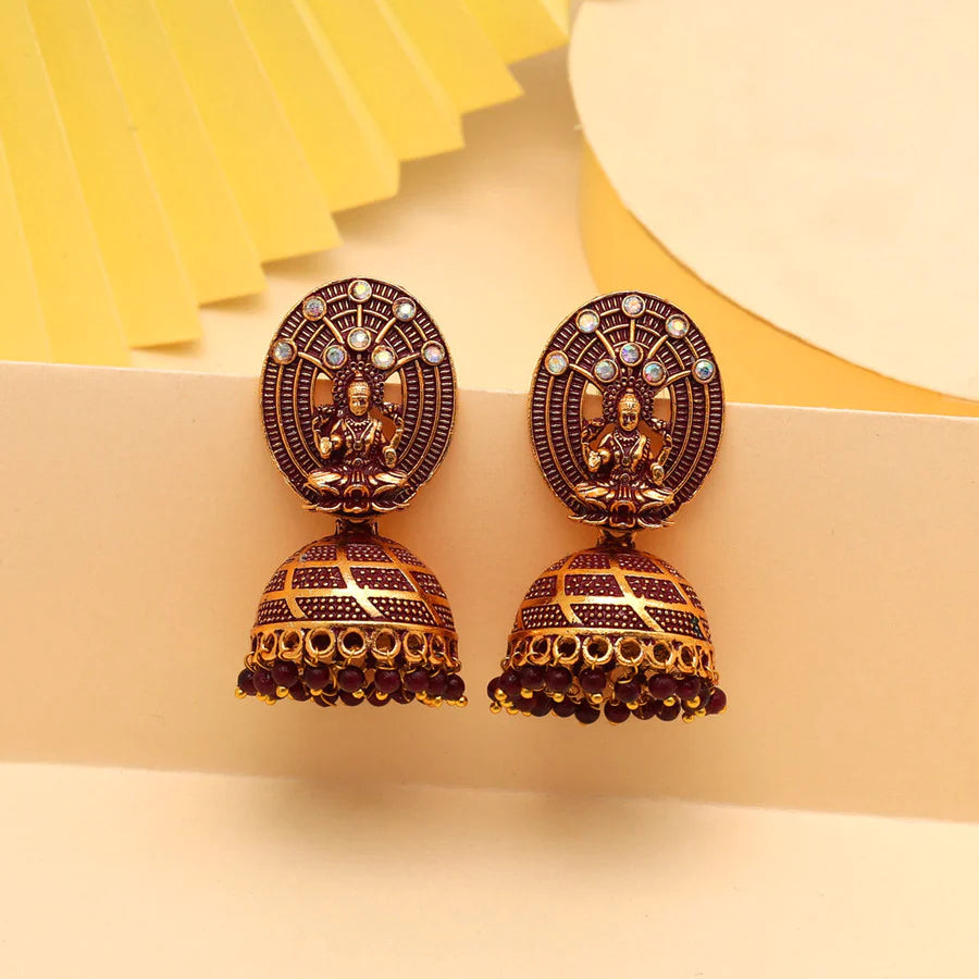 Maroon Color Oxidised Mint Meena Earrings (MNTE479MRN)