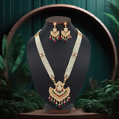 Maroon & Green Color Meena Work Rajputi Jewellery Rani Haar (PN766MG)