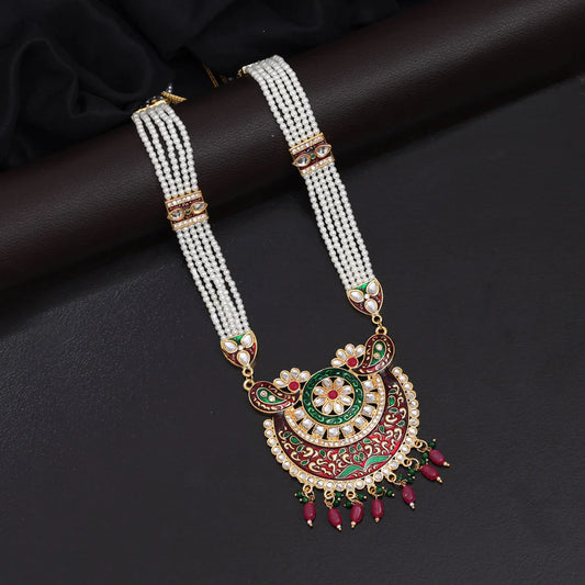 Maroon & Green Color Meena Work Rajputi Jewellery Rani Haar (PN787MG)