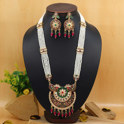Maroon & Green Color Meena Work Rajputi Jewellery Rani Haar (PN787MG)