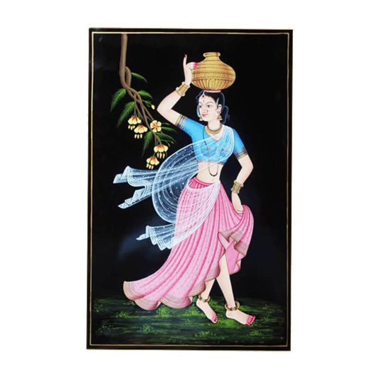 Nirmal Painting - Pot_Lady with Pink_Lehanga