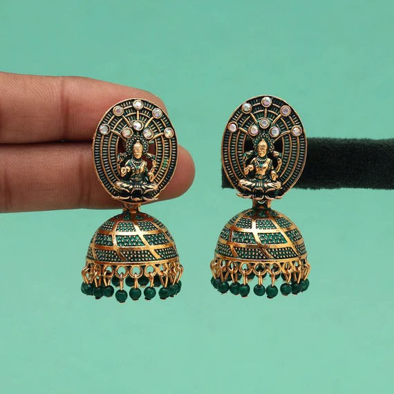 Rama Green Color Oxidised Mint Meena Earrings (MNTE479RGRN)